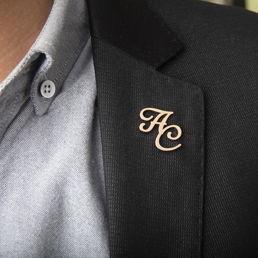 Men's Suit Name Double Letter Brooch Men's Suit Name Double Letter Brooch